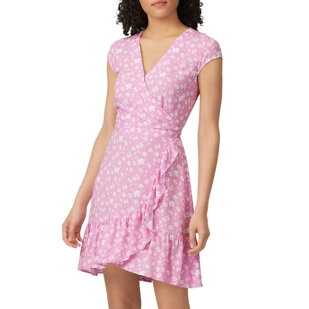 J.Crew Pink Floral Faux Wrap Mini Dress SIZE 2 Ruffle Business Casual Party $80 - Picture 3 of 11